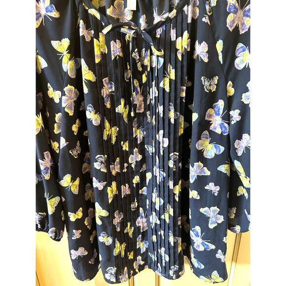 Charter Club Butterfly Print Navy Blue Blouse - Size XL - Picture 3 of 4